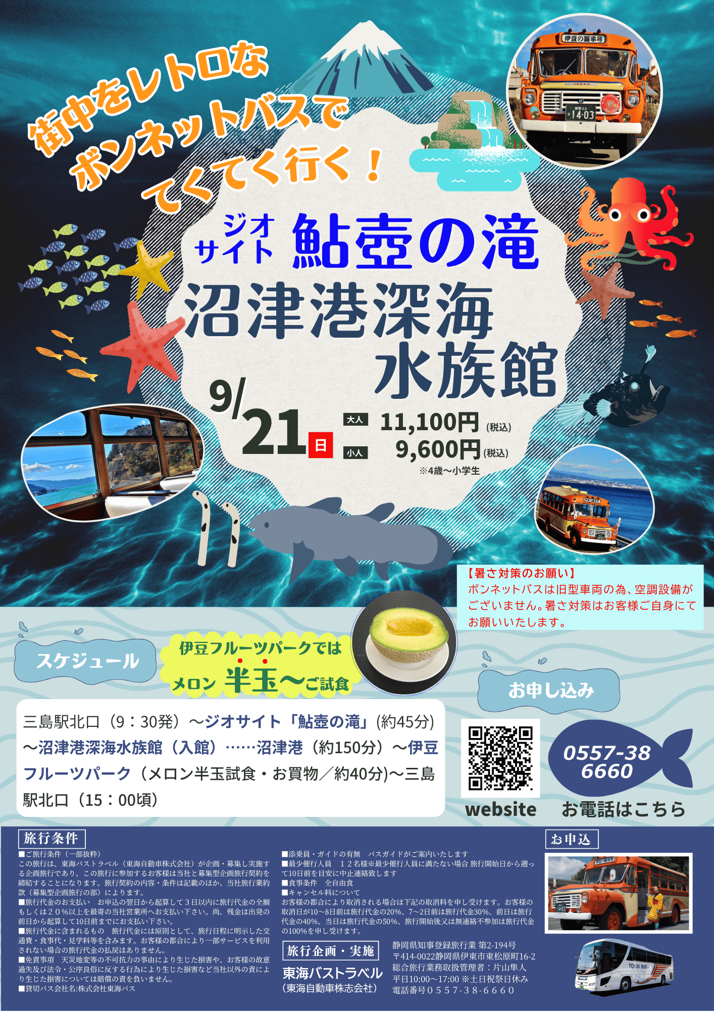 着地型：ボンネット鮎壺の滝と沼津港深海水族館＆メロン半玉圧縮後